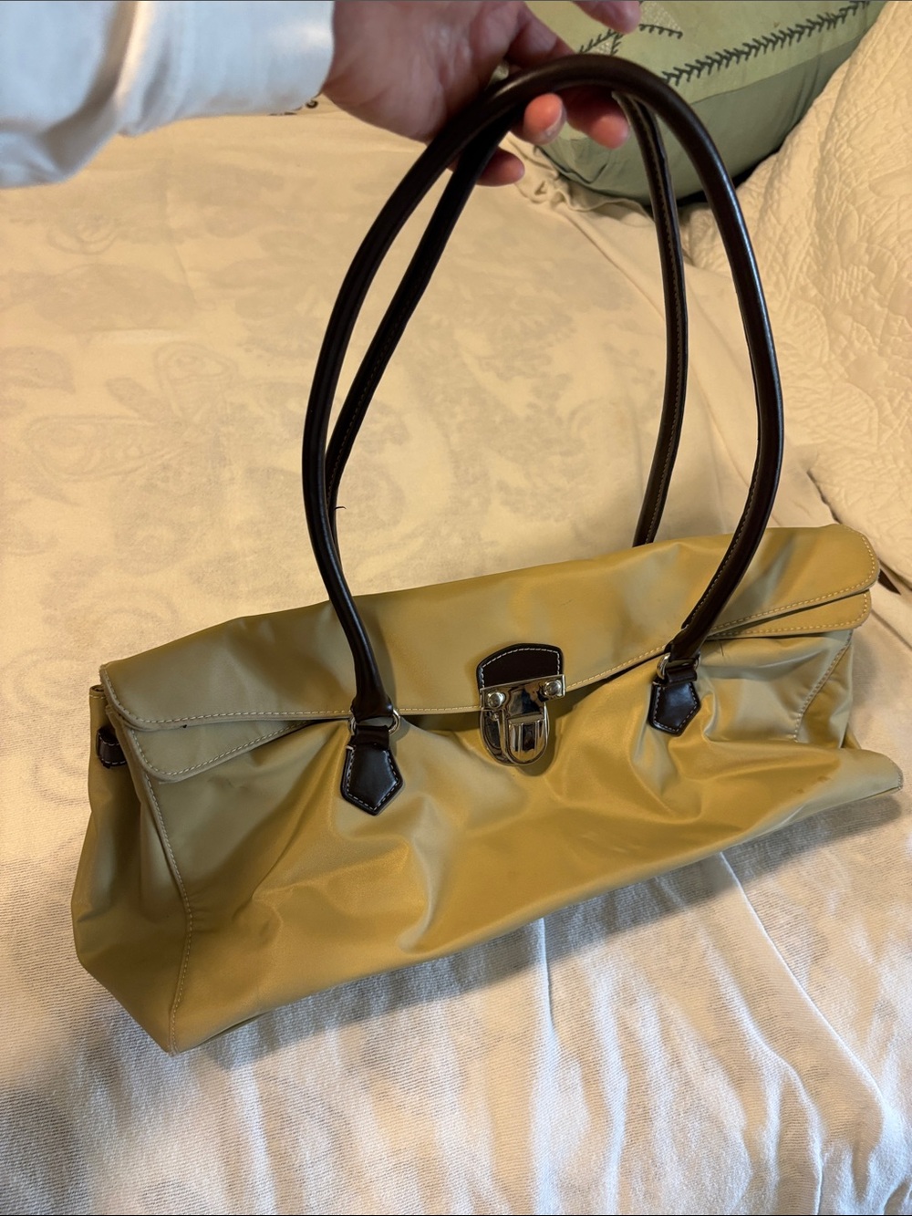 Barneys New York TanShoulder Bag with Dark Brown Handles, Used Once
